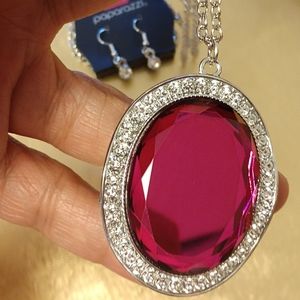 Paparazzi Pink/Silver Necklace & Earring Set